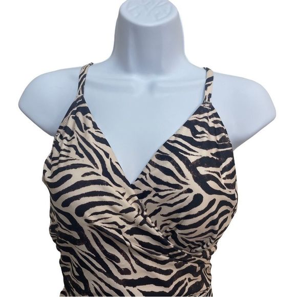 H&M Zebra Print Shaping One-piece Swimsuit khaki Sz 12 US - Picture 9 of 10